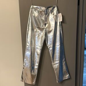 Metallic Silver faux leather pants - 12th Tribe
